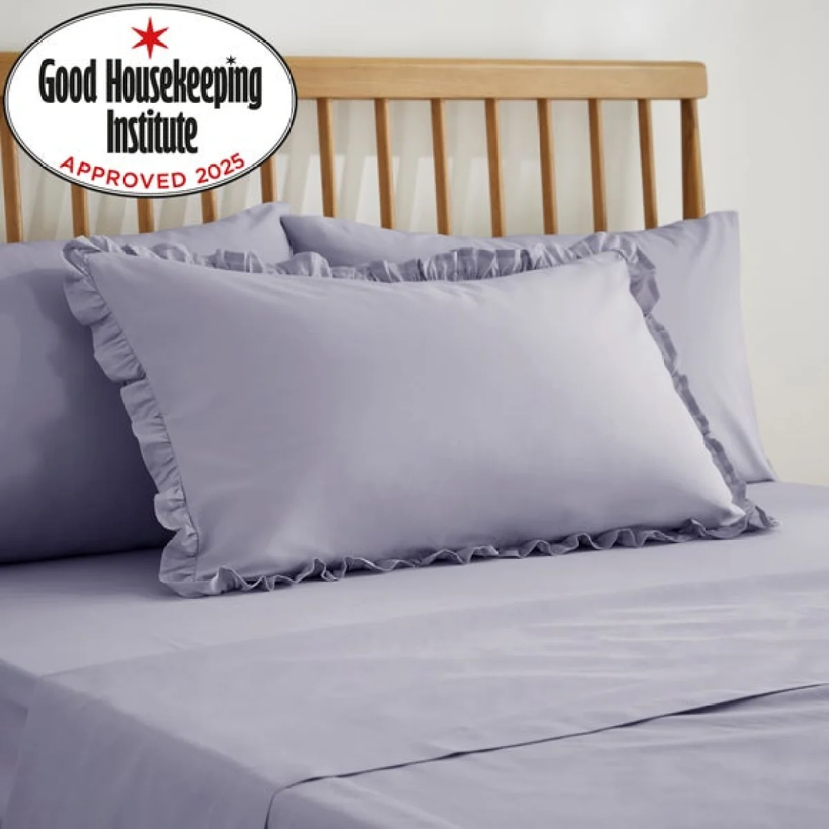 Pure Cotton Plain Dye Frilled Pillowcase Lilac – image 2