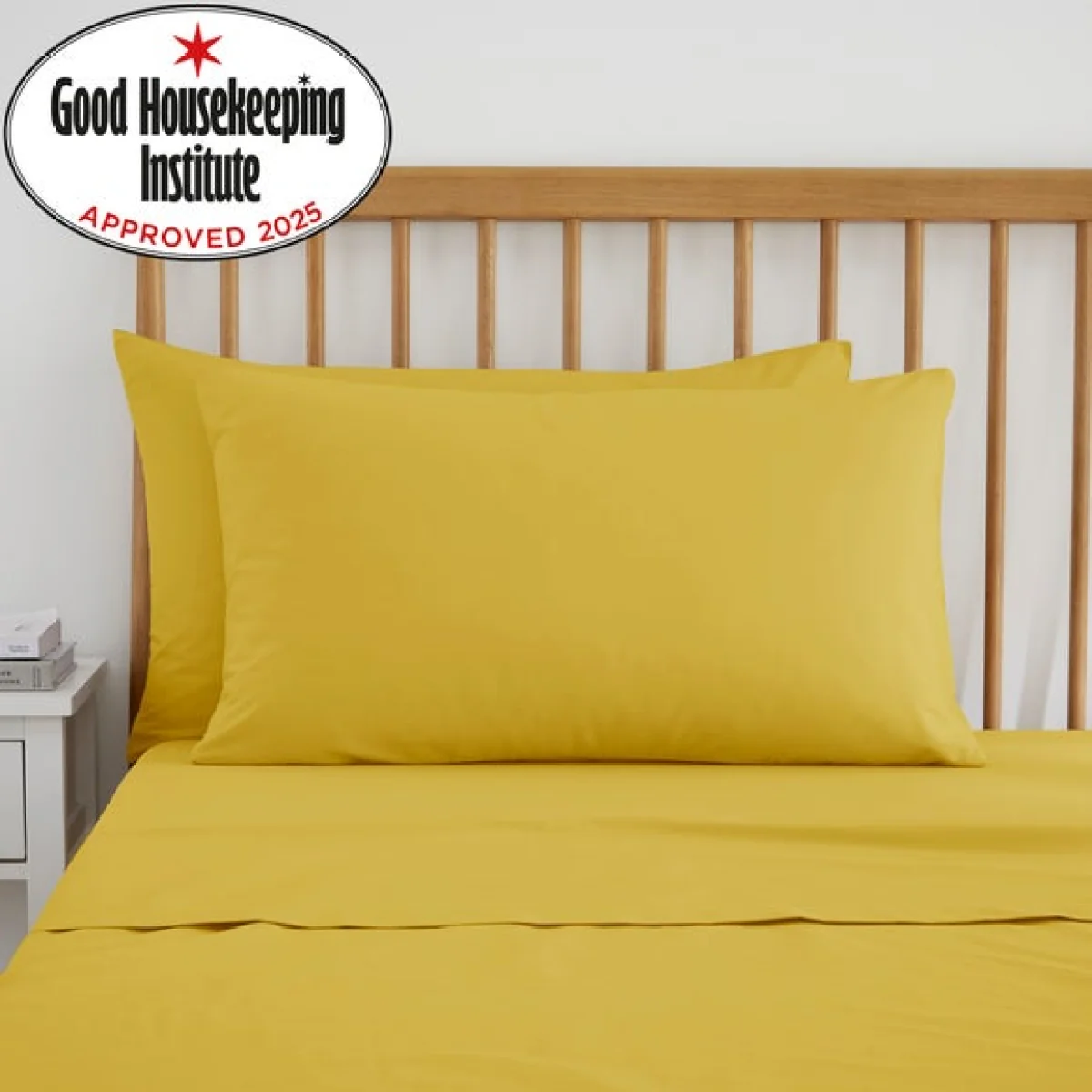 Pure Cotton Plain Dye Standard Pillowcase Pair Yellow-Ochre – image 2