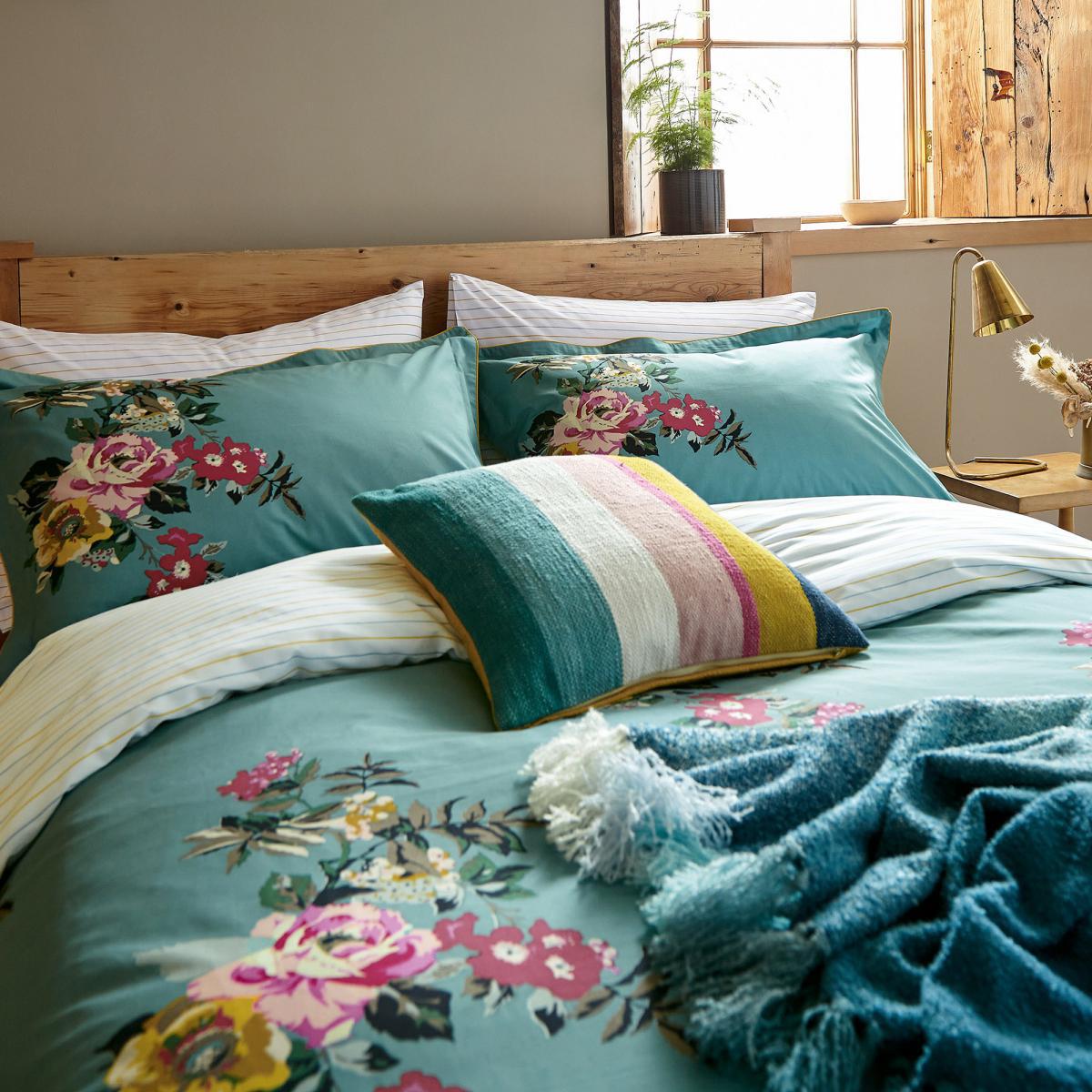 Joules Cotswold Floral Blue 100% Cotton Percale Housewife Pillowcase Pair Ocean Blue – image 2