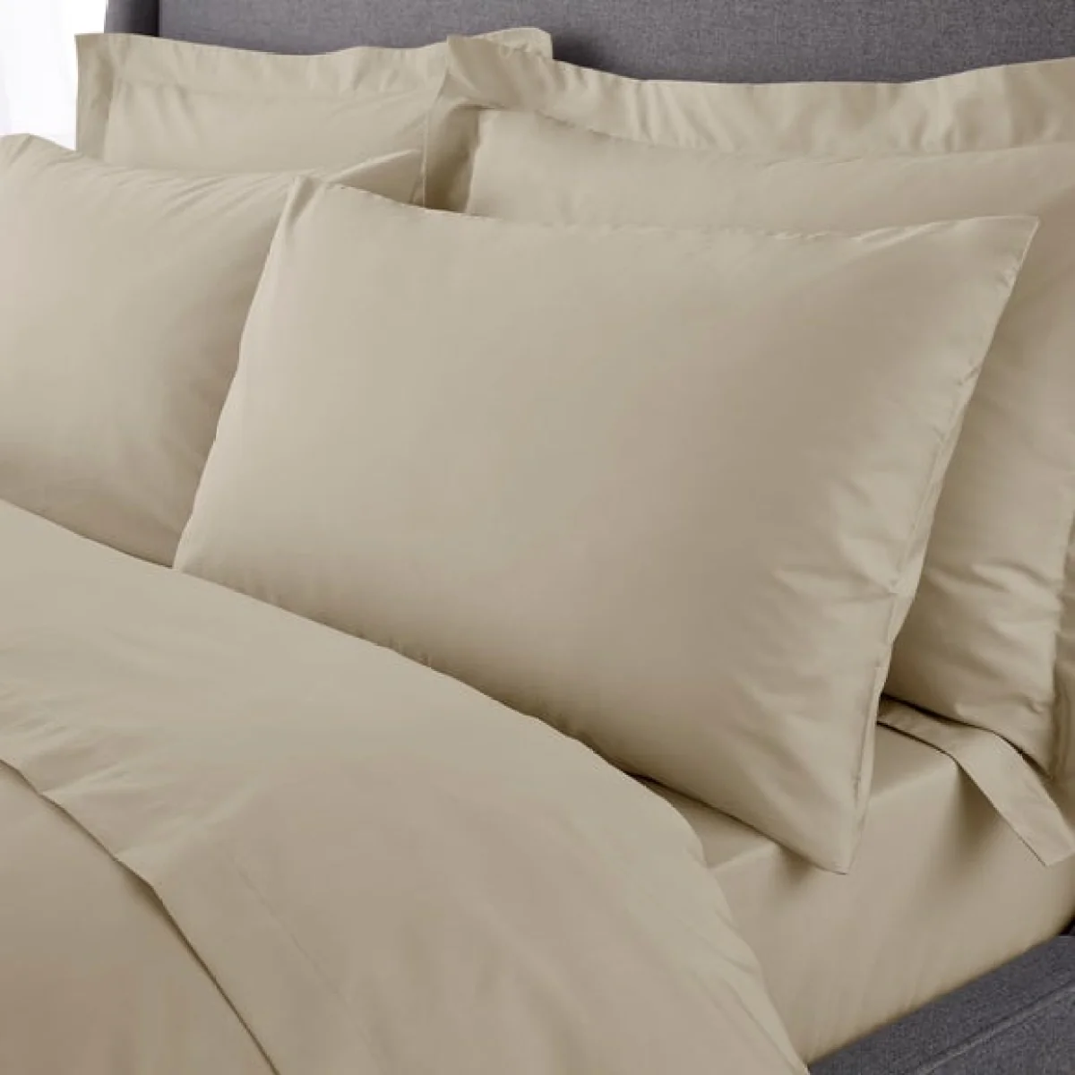 Hotel 230 Thread Count Crisp Cotton Percale Standard Pillowcase Pair Beige – image 2