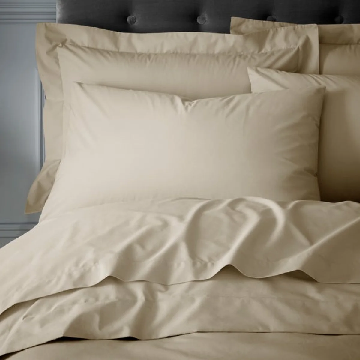 Hotel 230 Thread Count Crisp Cotton Percale Standard Pillowcase Pair Beige – image 3