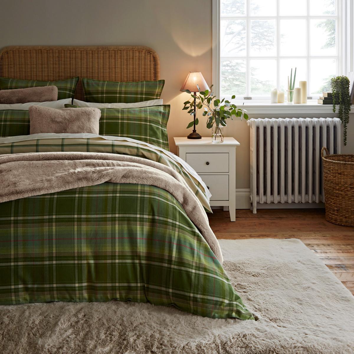 Dorma Angus Check Green 100% Brushed Cotton Continental Pillowcase Pair Green – image 3