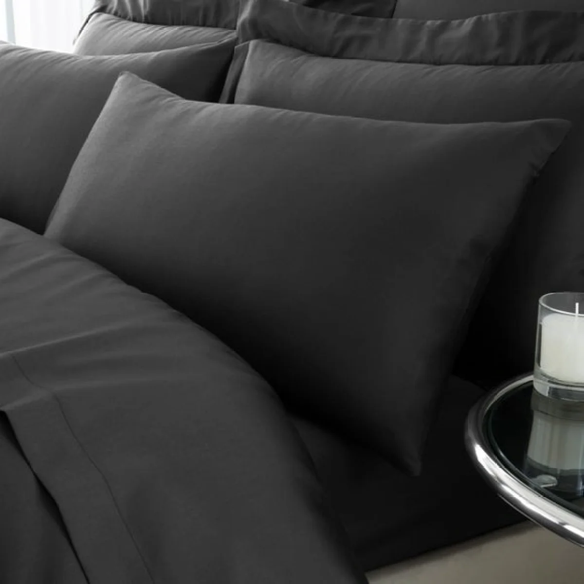 Hotel 230 Thread Count Cotton Sateen Standard Pillowcase Pair Dark Grey – image 1