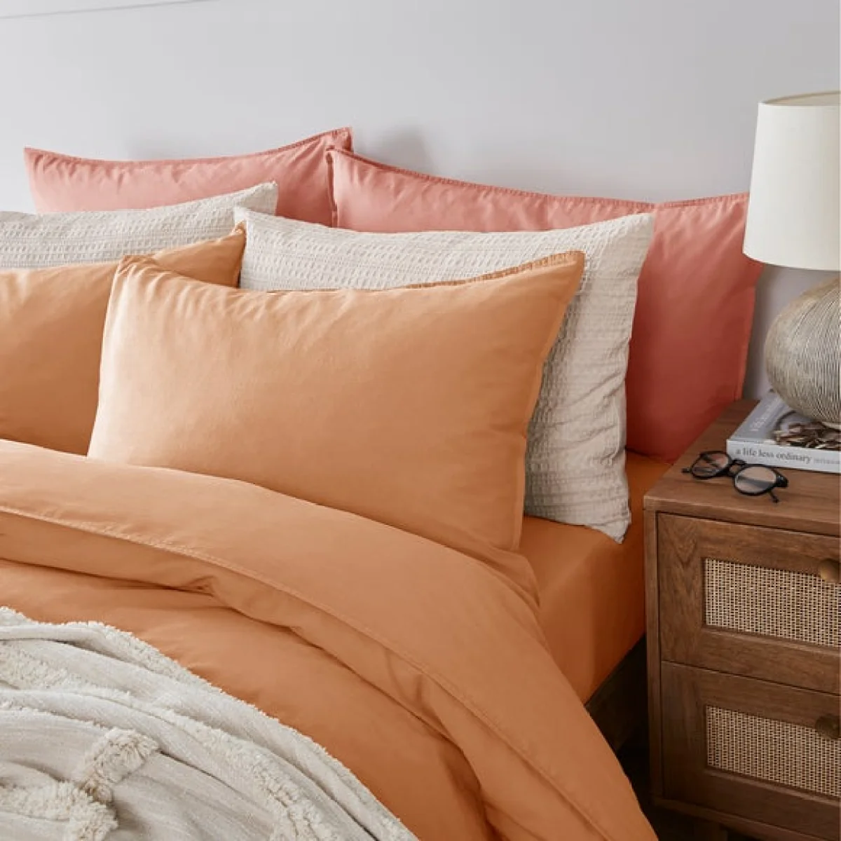Soft Washed Recycled Cotton Standard Pillowcase Pair Apricot – image 1