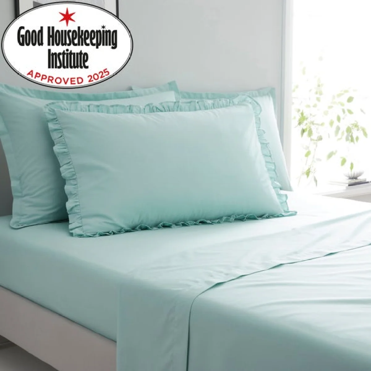 Pure Cotton Frilled Pillowcase Seafoam – image 2