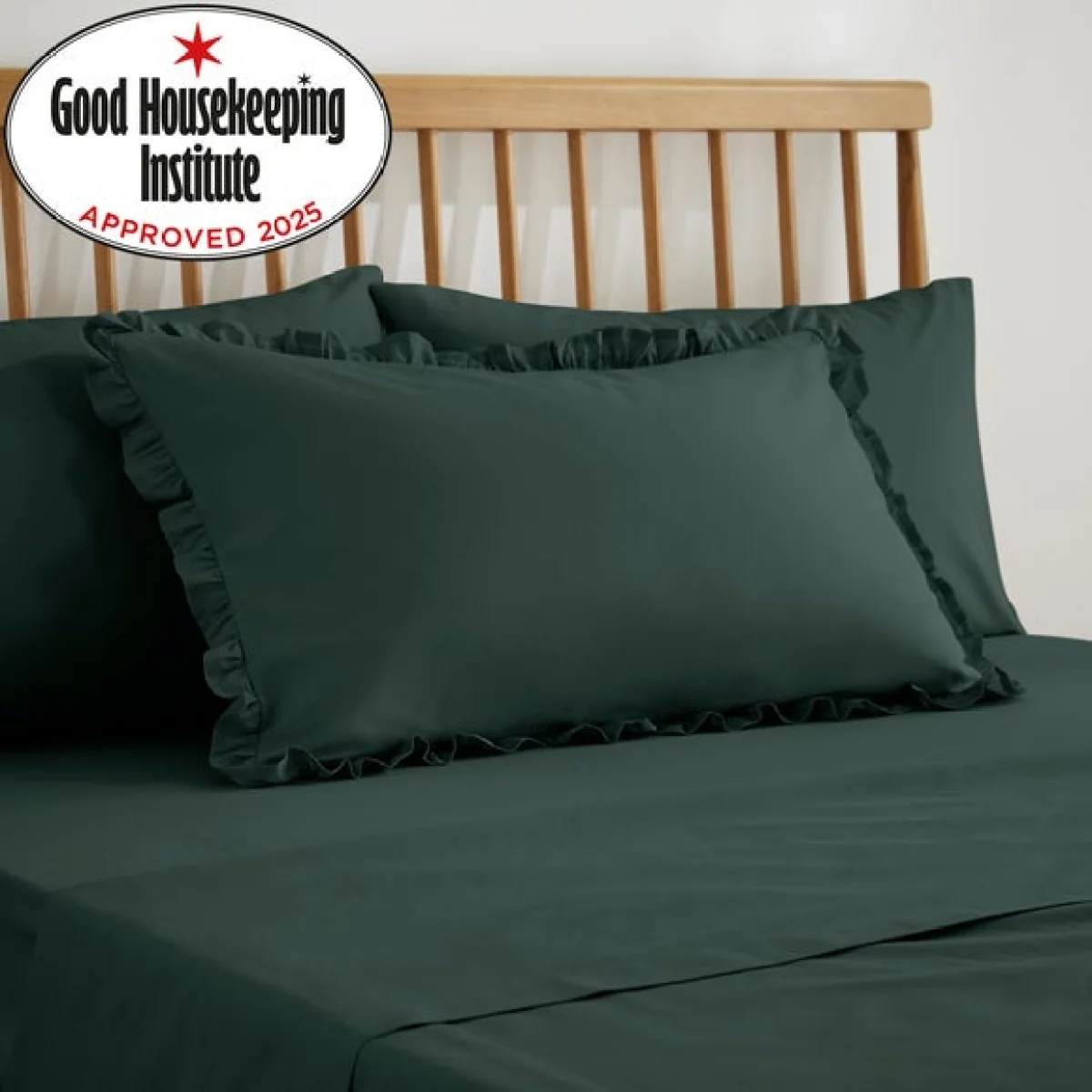 Pure Cotton Plain Dye Frilled Pillowcase Bottle (Green) – image 2