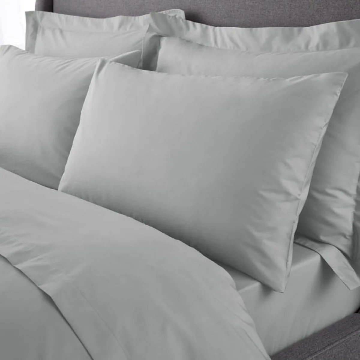 Hotel 230 Thread Count Crisp Cotton Percale Standard Pillowcase Pair Grey – image 1