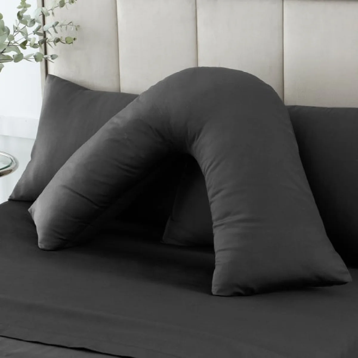 Hotel 230 Thread Count Cotton Sateen V-Shape Pillowcase Dark Grey – image 1