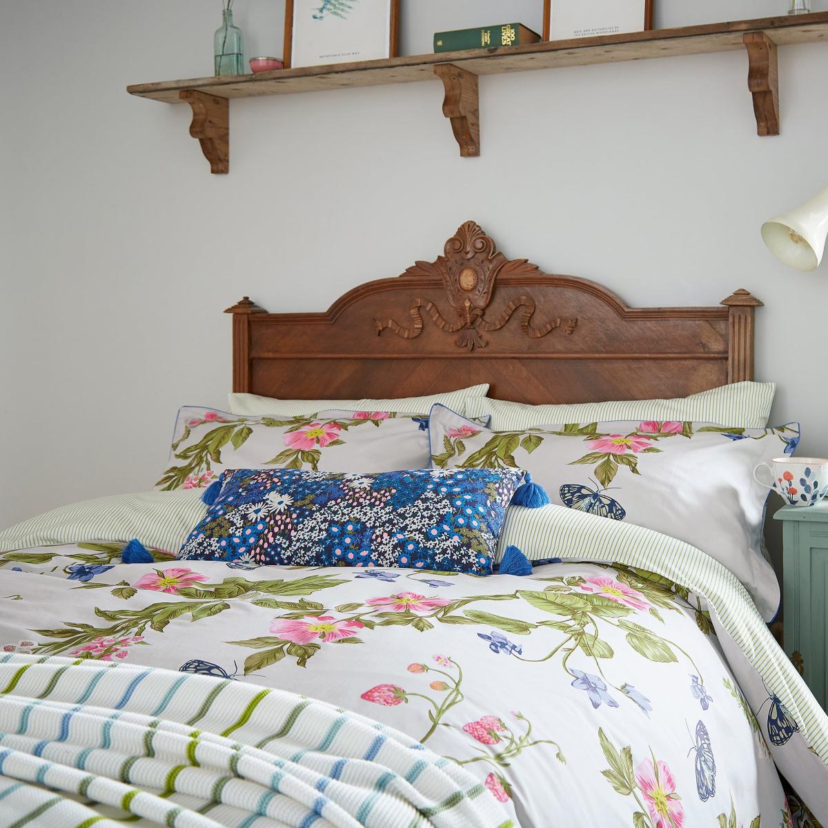 Joules Springtime Floral 100% Cotton Standard Pillowcase Pair Grey – image 4