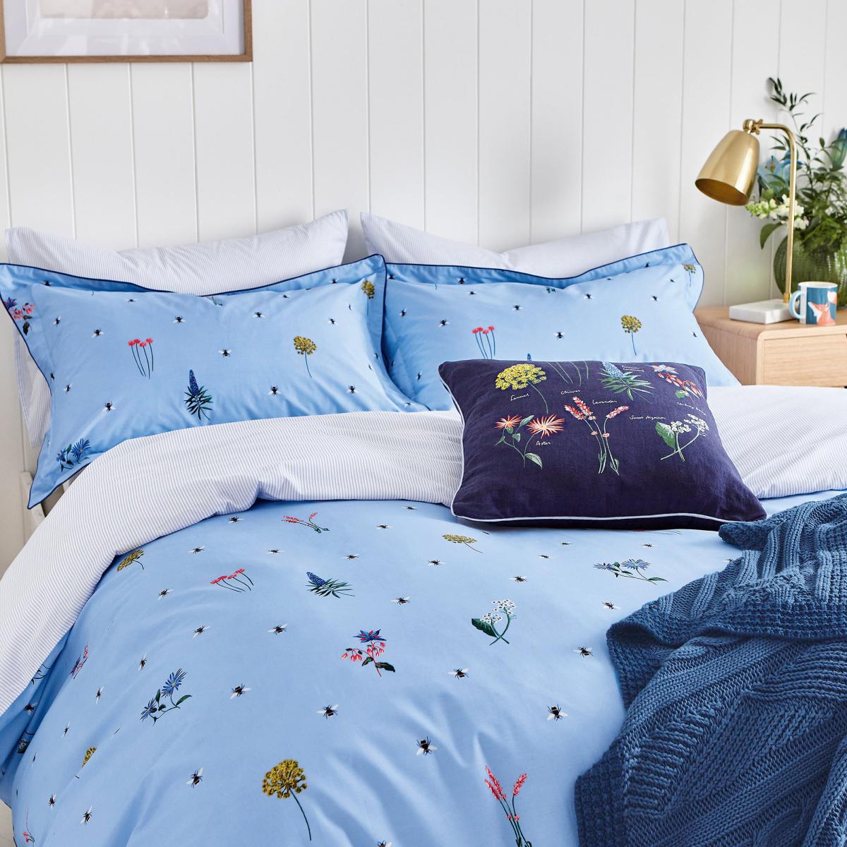 Joules Pollinators Blue 100% Cotton Percale Duvet Cover Set Blue – image 2