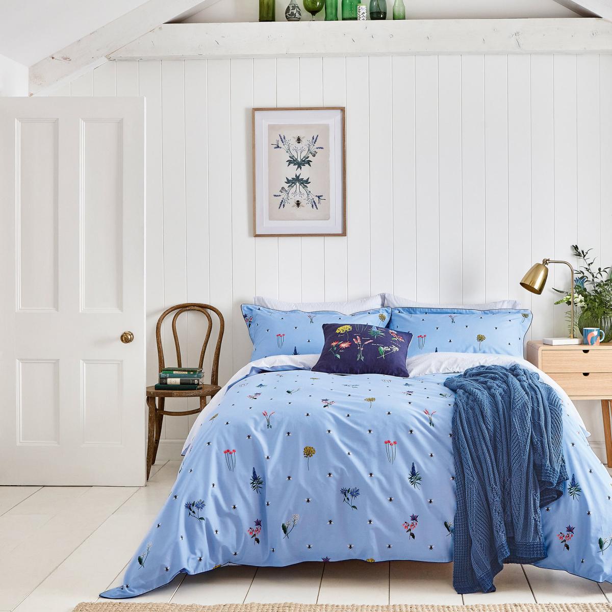Joules Pollinators Blue 100% Cotton Percale Duvet Cover Set Blue – image 4