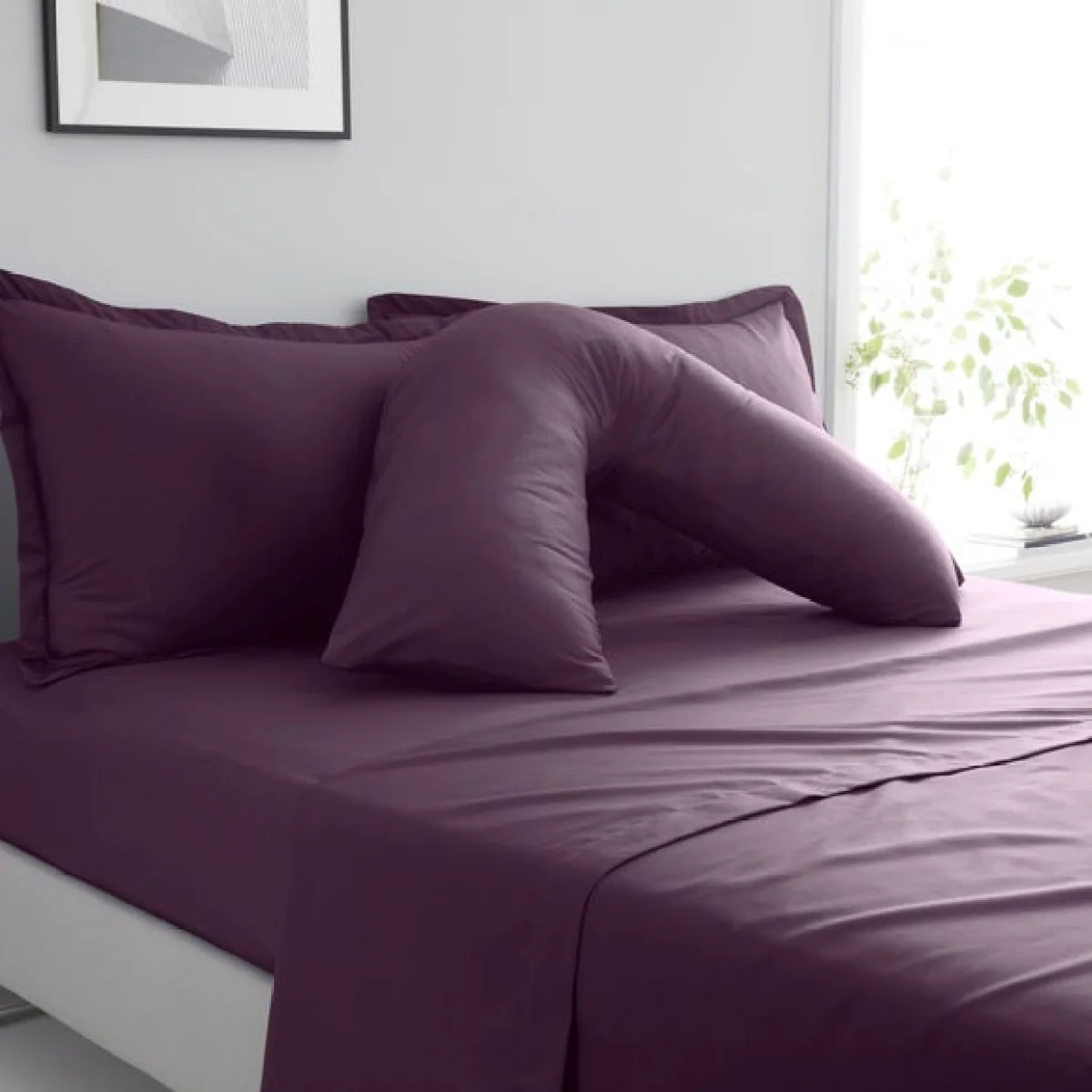 Pure Cotton V-Shaped Pillowcase Aubergine (Purple) – image 1