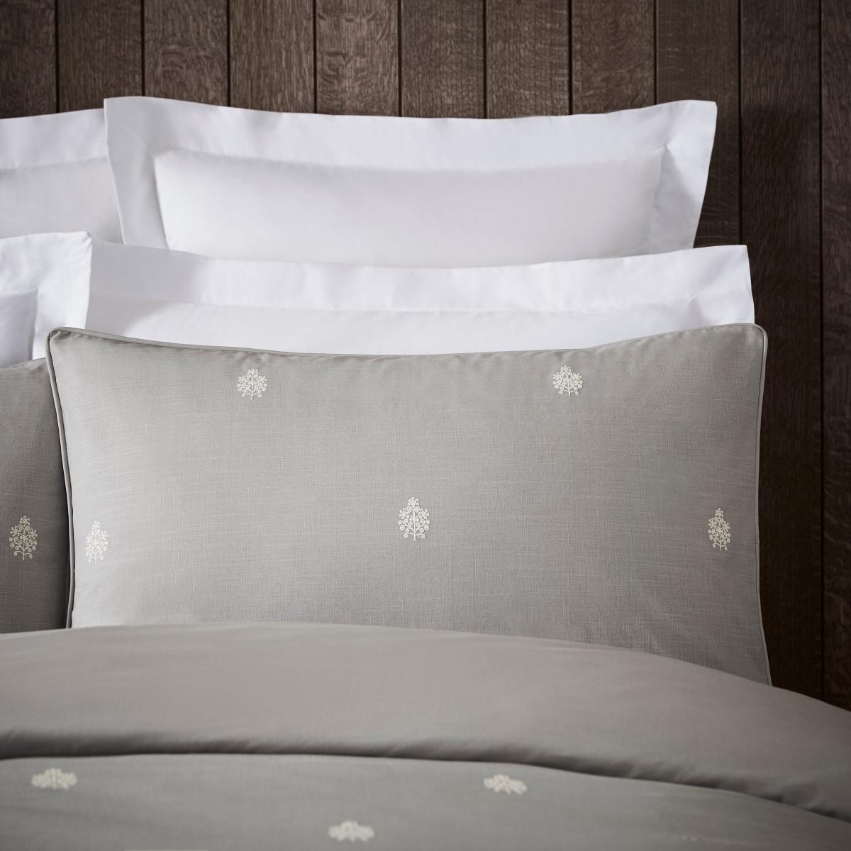 Dorma Purity Carro Embroidery 100% Cotton Standard Pillowcase Pair Grey – image 4