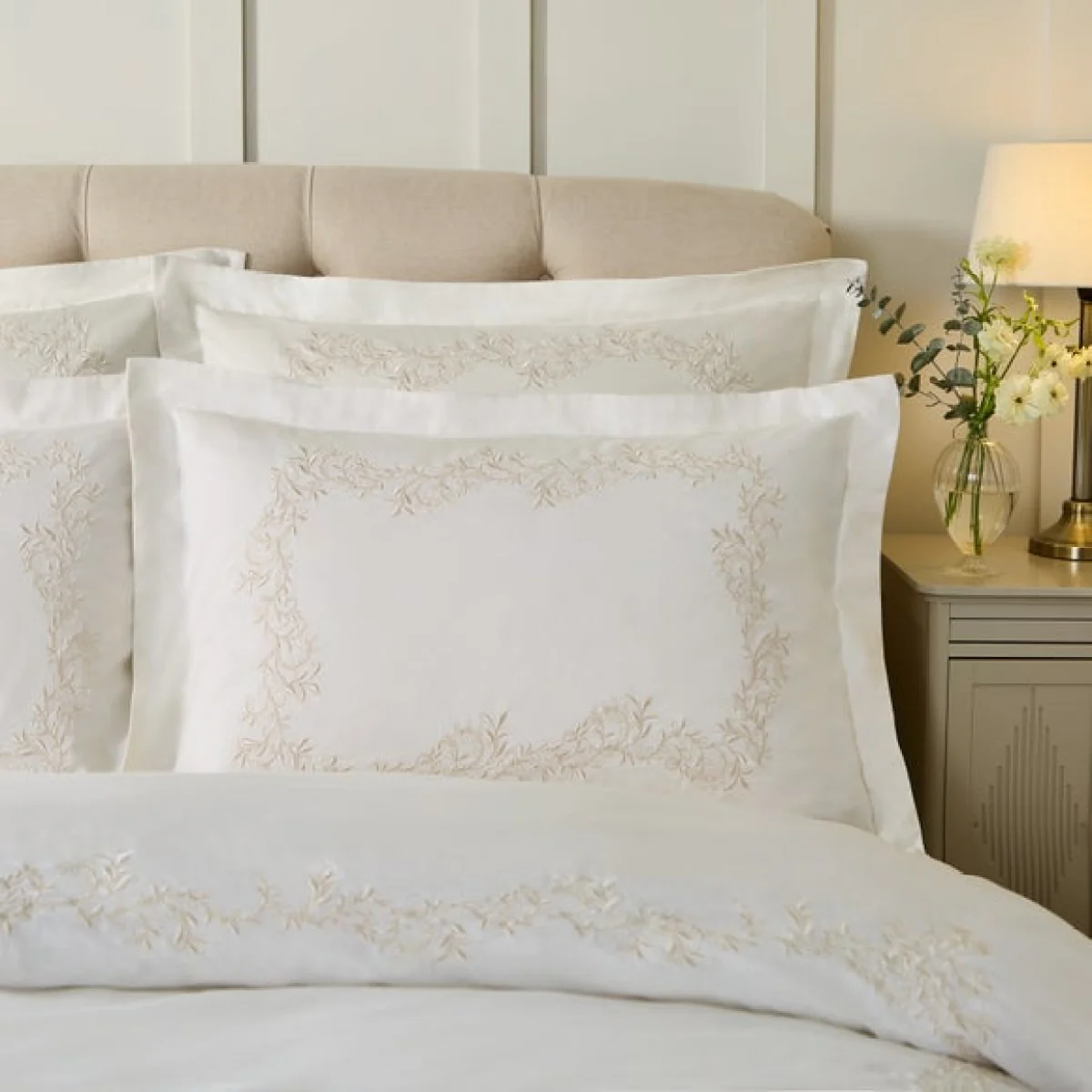 Dorma Camerelle Embroidery 100% Cotton Sateen Oxford Pillowcase Pair – image 1