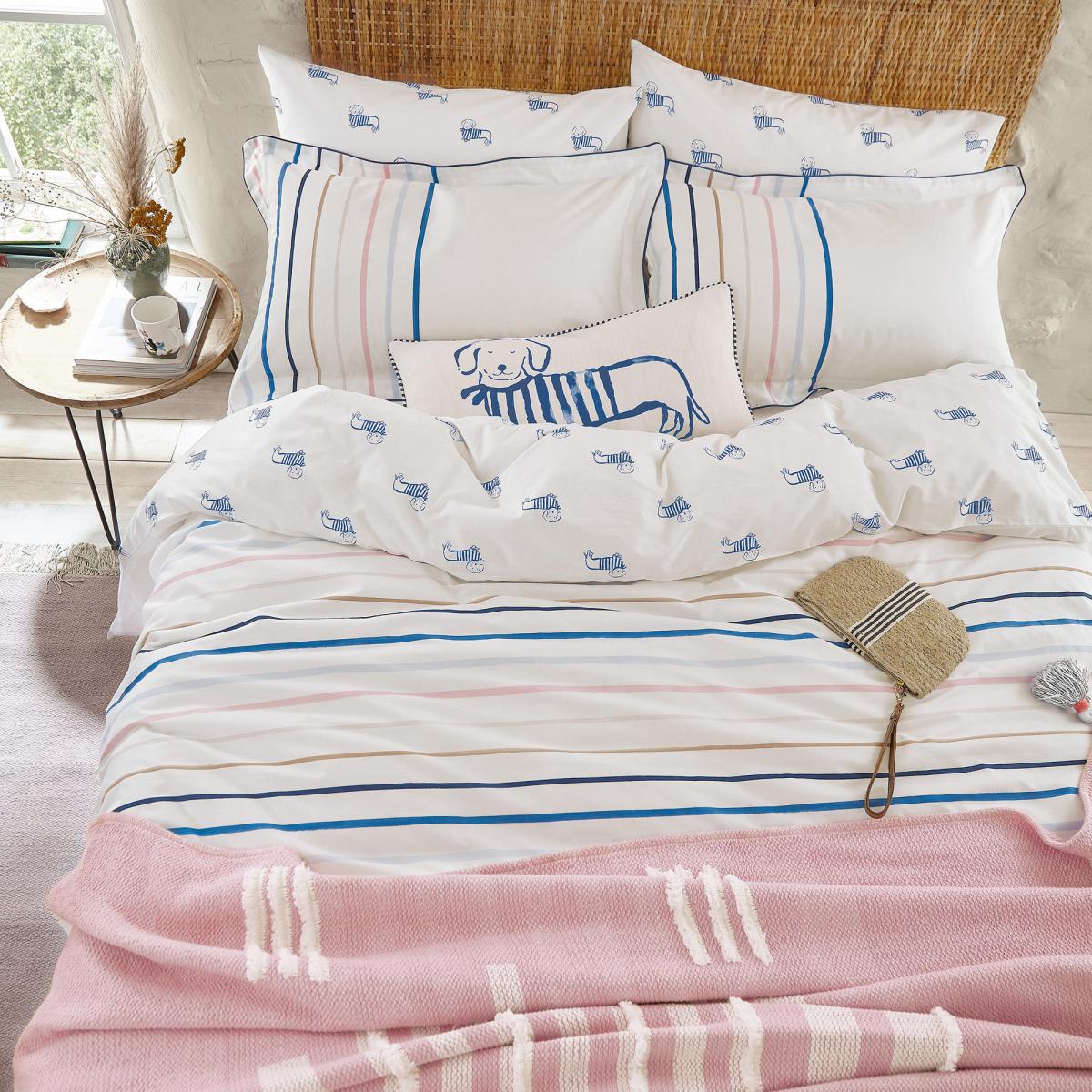 Joules Coastal Chalk Sausage Dog 100% Cotton Housewife Pillowcase Pair MultiColoured – image 3