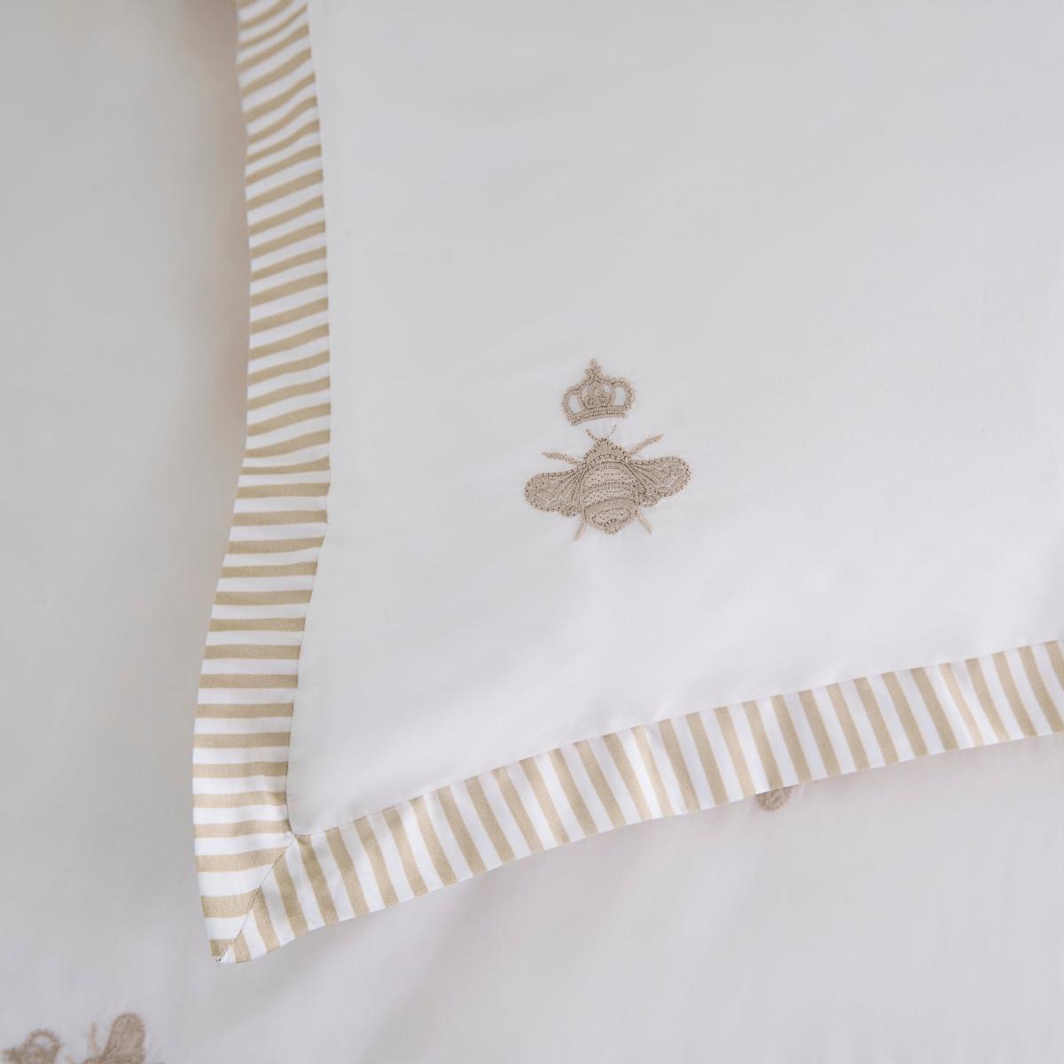 Dorma Bee Embroidery 100% Cotton Oxford Pillowcase Pair Brown/White – image 2
