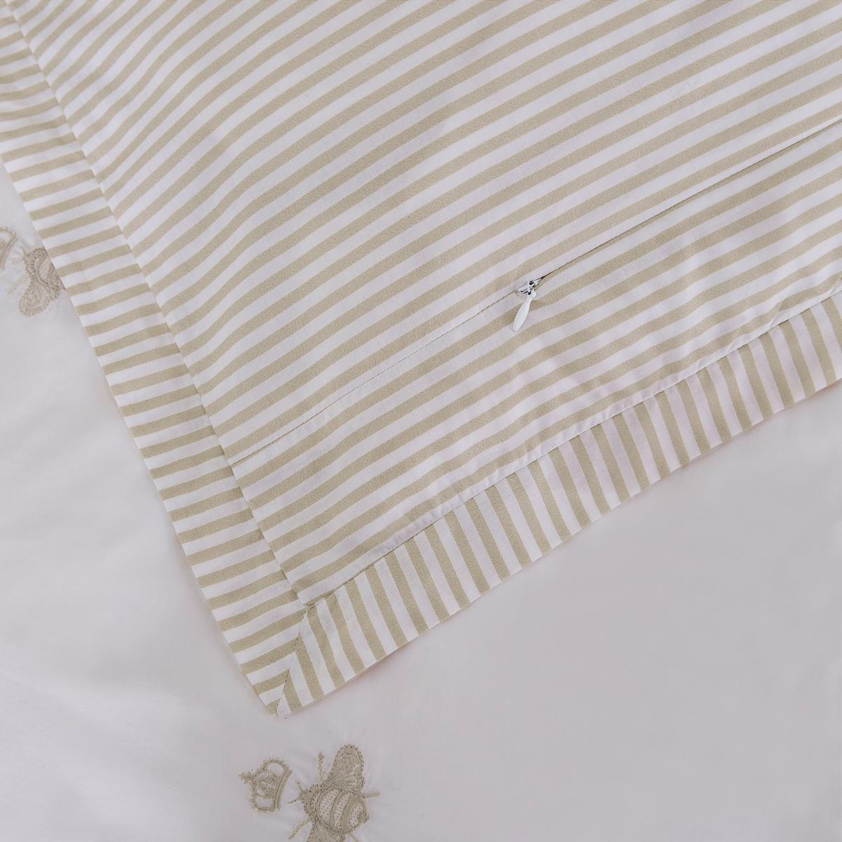 Dorma Bee Embroidery 100% Cotton Oxford Pillowcase Pair Brown/White – image 3