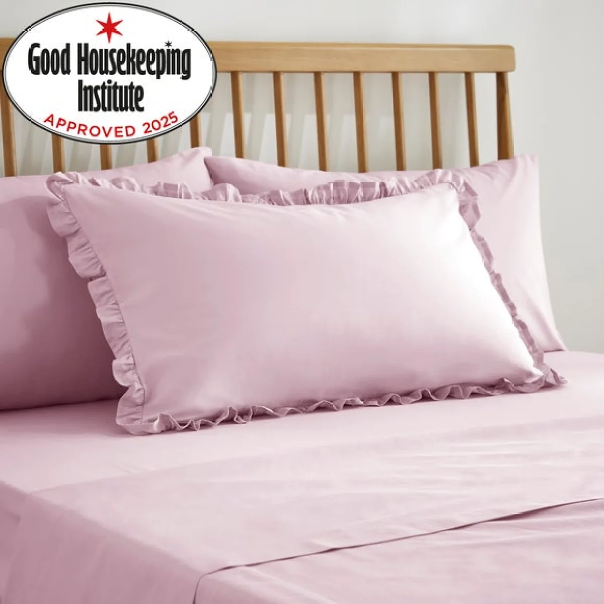 Pure Cotton Plain Dye Frilled Pillowcase Baby Pink – image 2
