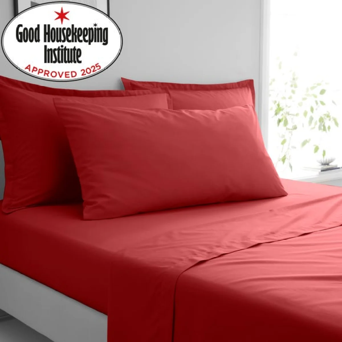 Pure Cotton Large Standard Pillowcase Pair Red – image 2