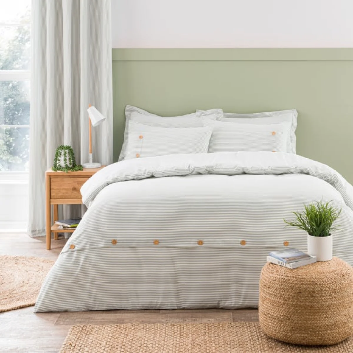 Khai Stripe Sage Oxford Pillowcase Sage (Green) – image 3
