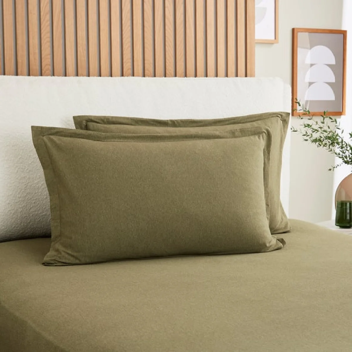 Elements Cotton Jersey Plain Oxford Pillowcase Olive (Green) – image 1