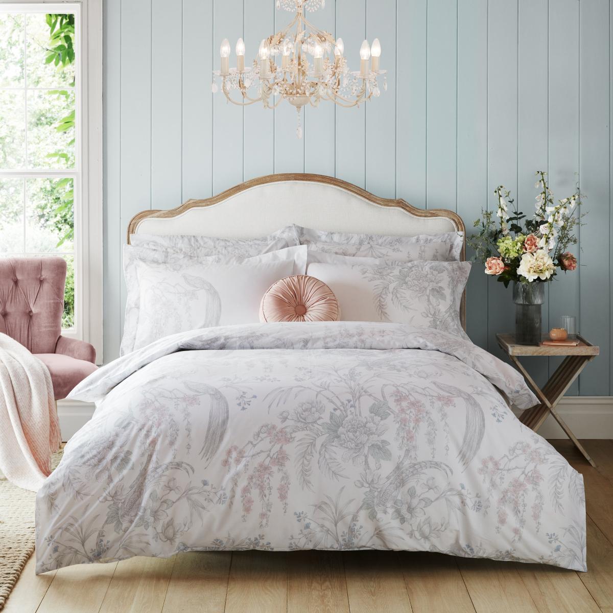 Holly Willoughby Eleni Bird 100% Cotton Oxford Pillowcase White/Grey – image 2