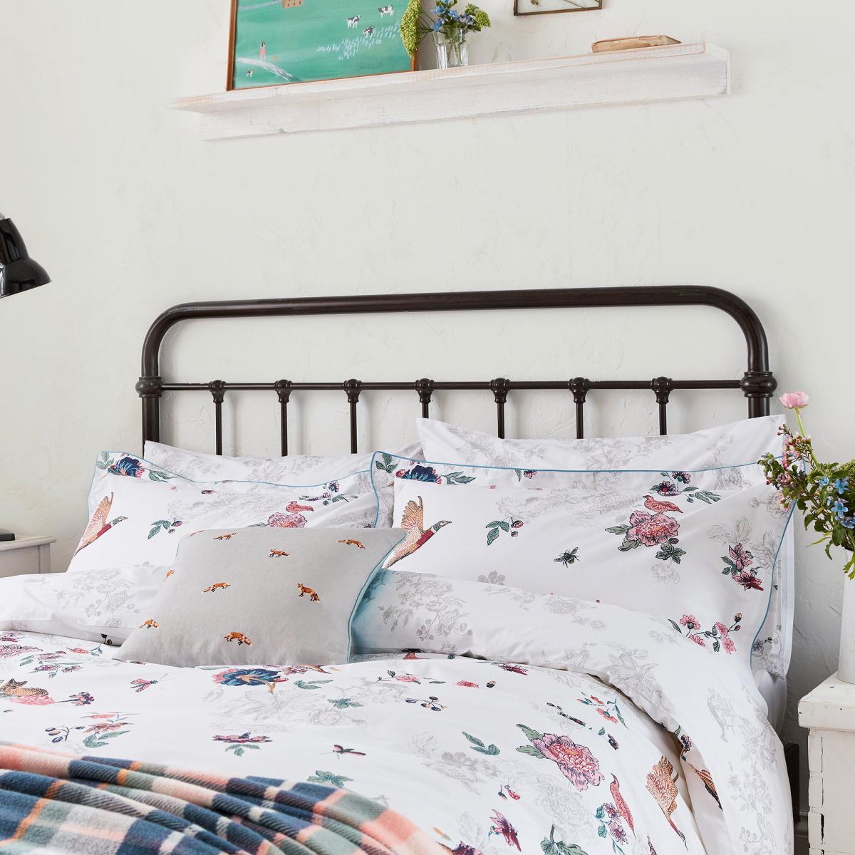 Joules Woodland Floral 100% Cotton Housewife Pillowcase Pair Grey and White – image 2