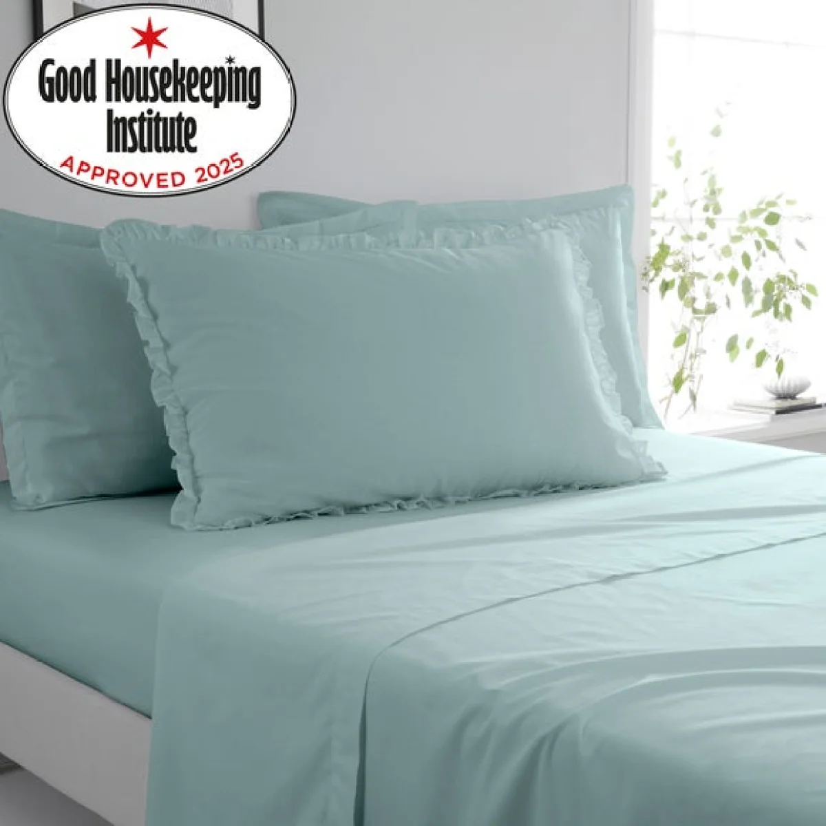 Pure Cotton Frilled Pillowcase Blue – image 2