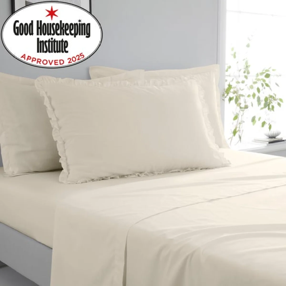 Pure Cotton Frilled Pillowcase White Sand – image 2