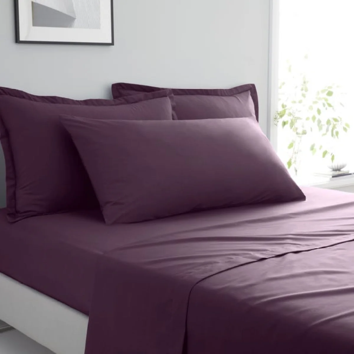 Pure Cotton Bolster Pillowcase Aubergine (Purple) – image 1