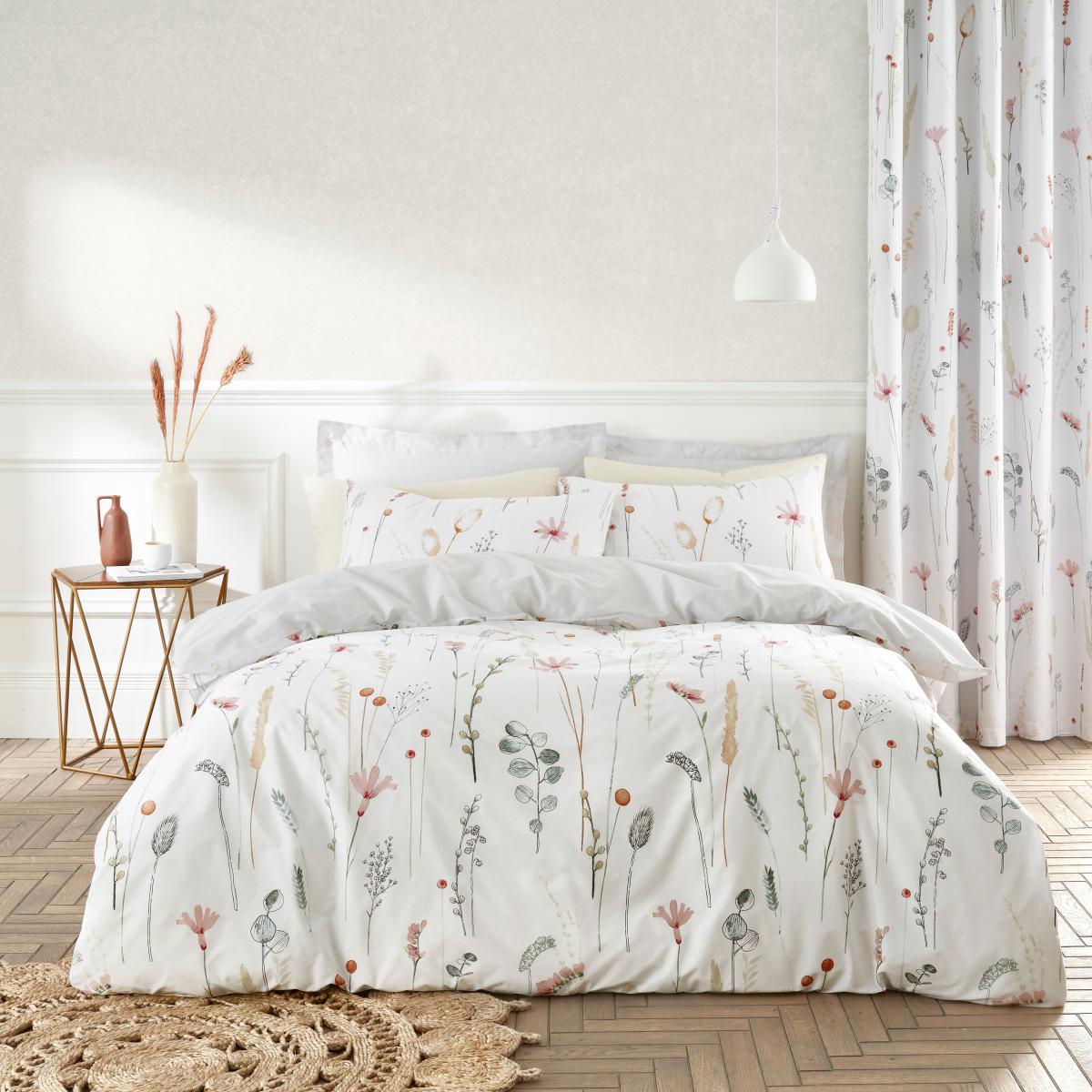 Dried Flowers Oxford Pillowcase Pink/White – image 2