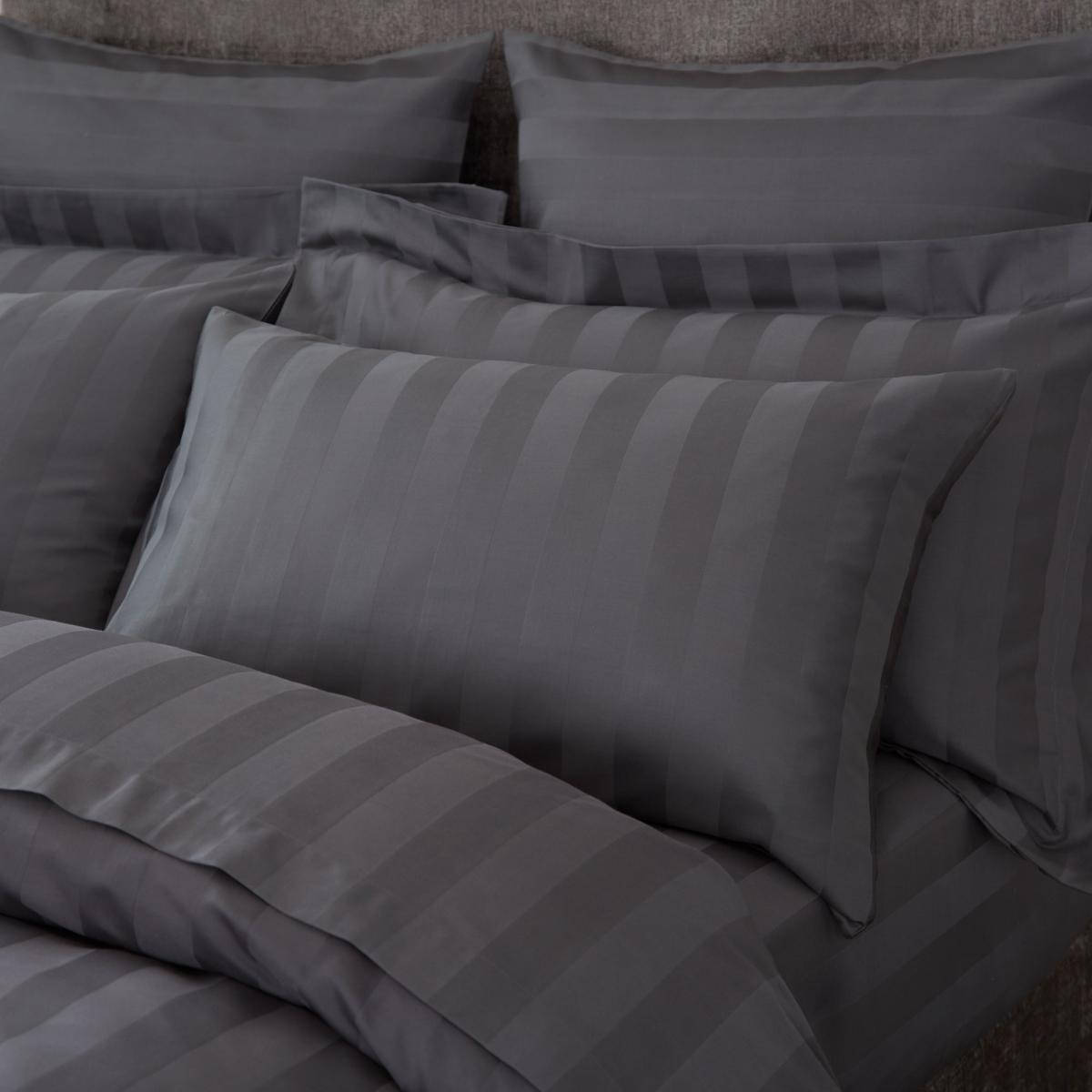 Hotel Egyptian Cotton 230 Thread Count Stripe Housewife Pillowcase Pair Charcoal