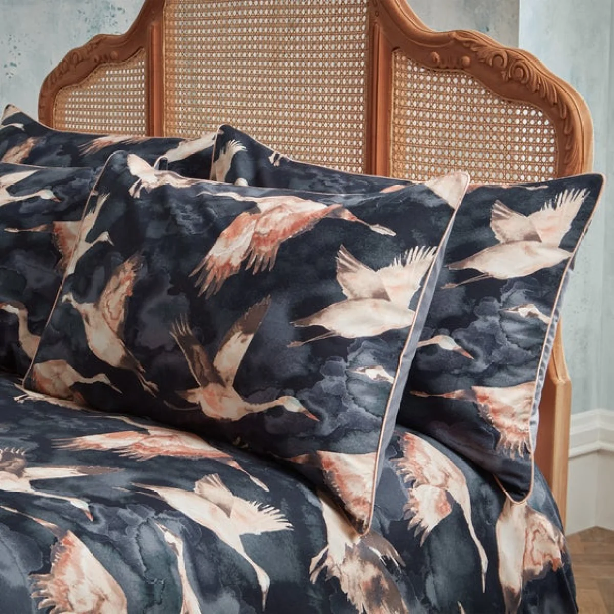 EW by Edinburgh Weavers Flyway Elegant Ink 100% Cotton Sateen Pillowcase Pair Navy