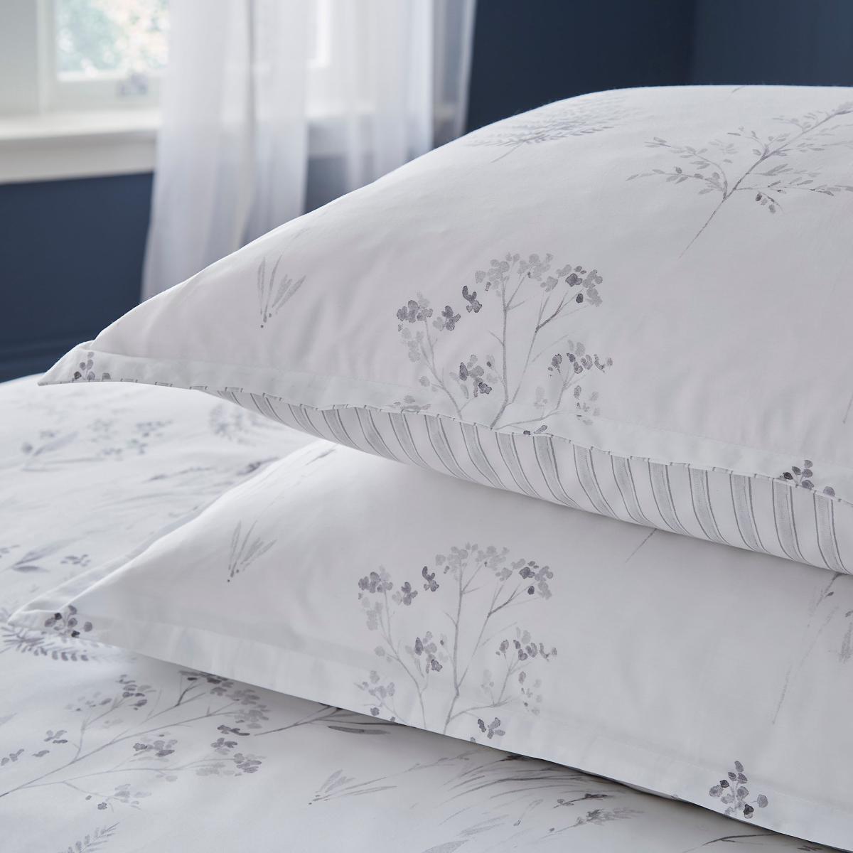 Dorma Purity Botanical 100% Cotton Oxford Pillowcase Pair Grey – image 2