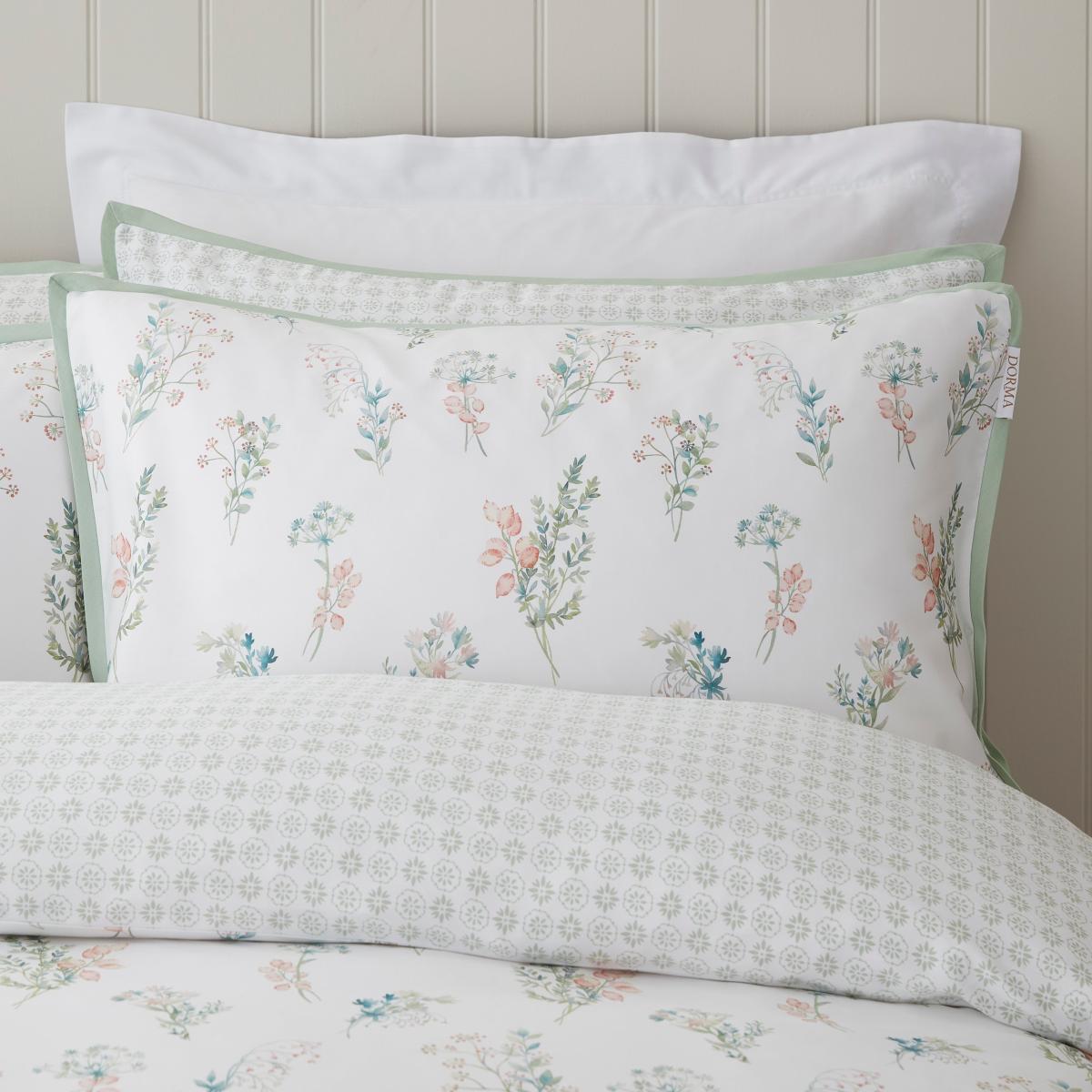 Dorma Beatrice 100% Cotton Standard Pillowcase Pair Pink/Green/White – image 2