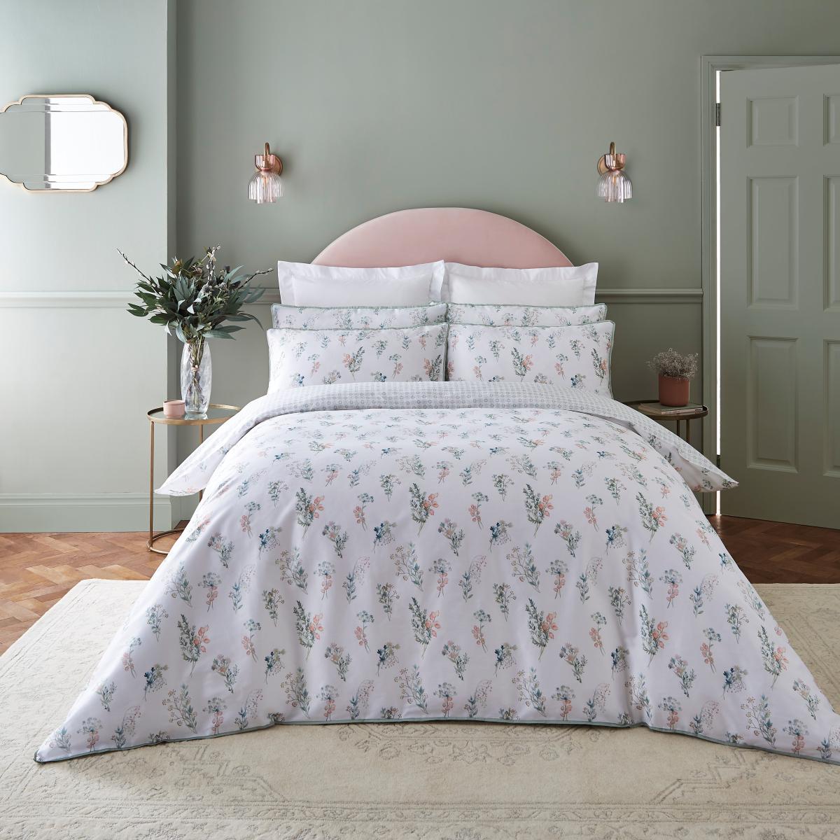Dorma Beatrice 100% Cotton Standard Pillowcase Pair Pink/Green/White – image 5
