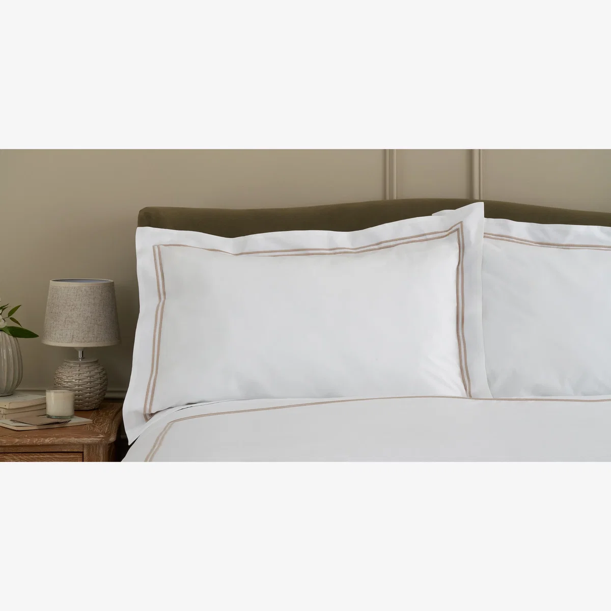 Langham Double Row Cord Pillowcase Pair - Natural