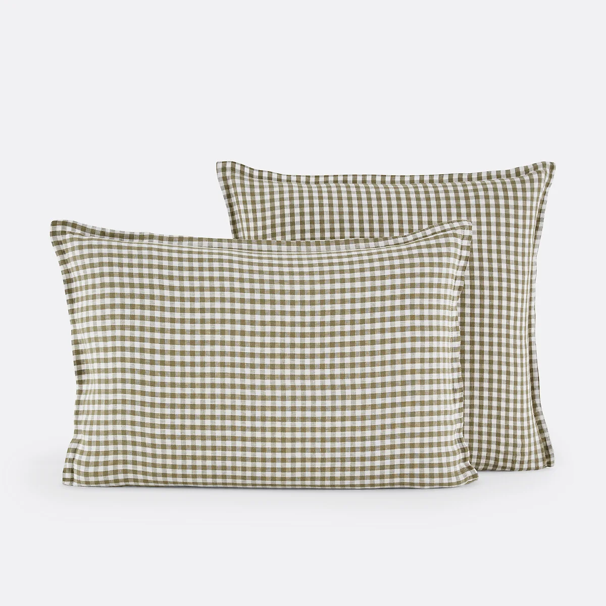 Acélie Khaki Gingham 100% Washed Linen Pillowcase – image 2