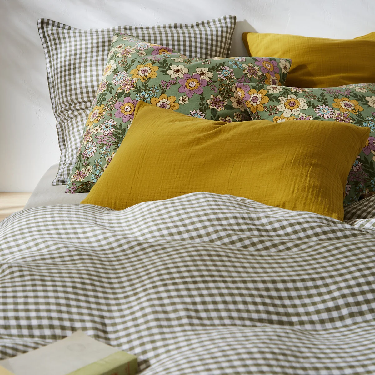 Acélie Khaki Gingham 100% Washed Linen Pillowcase – image 3
