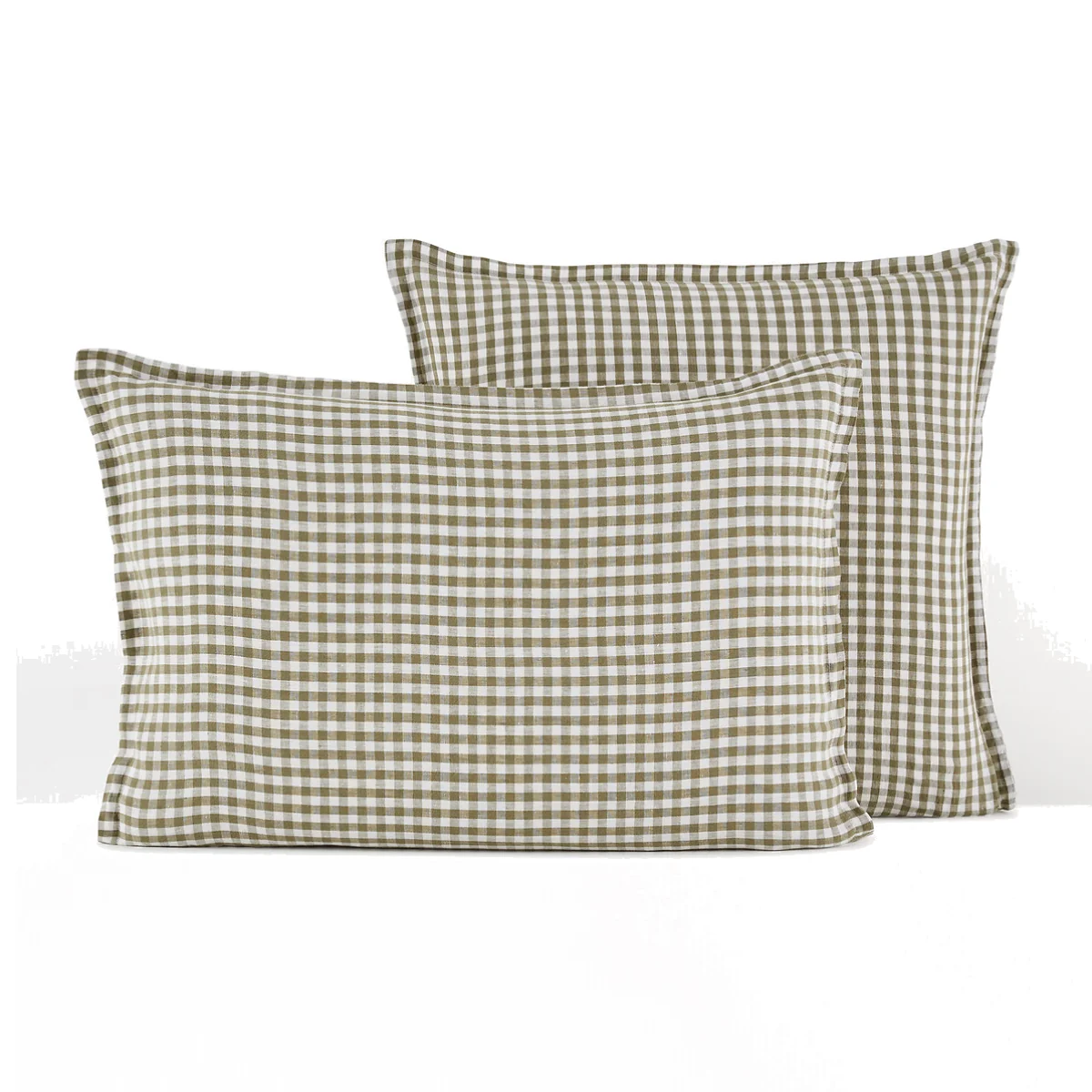 Acélie Khaki Gingham 100% Washed Linen Pillowcase – image 1