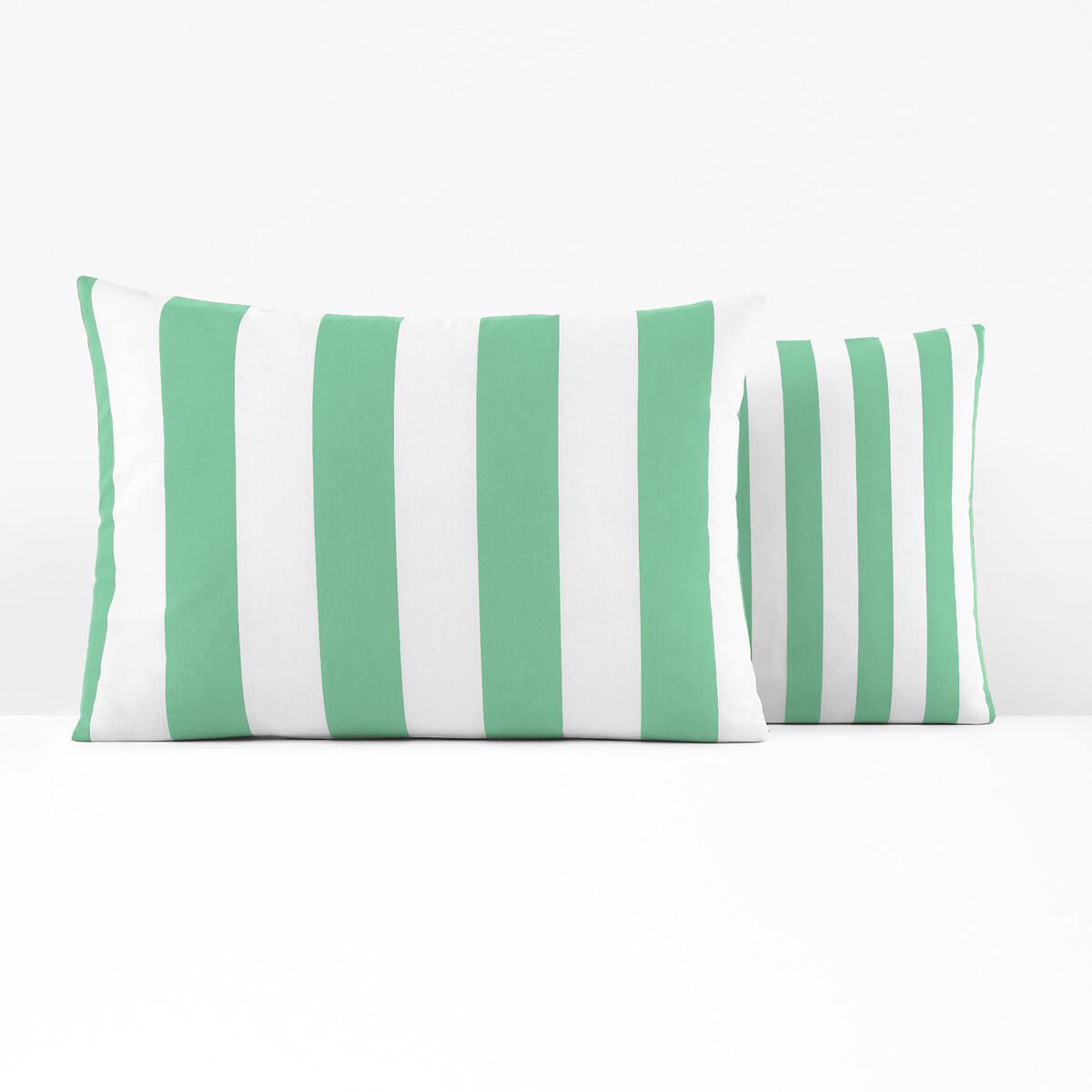 Hendaye Green Striped 100% Cotton Pillowcase – image 3
