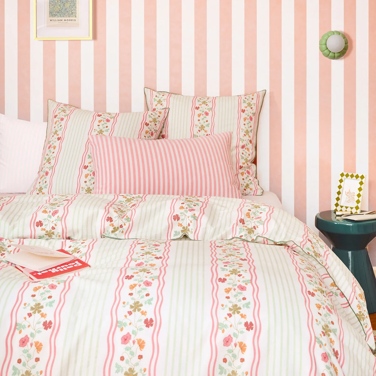 Fabiola Striped/Floral Print Washed Cotton Pillowcase – image 2
