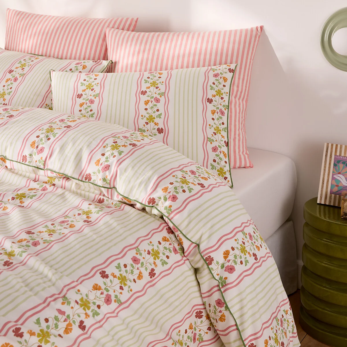 Fabiola Striped/Floral Print Washed Cotton Pillowcase – image 3