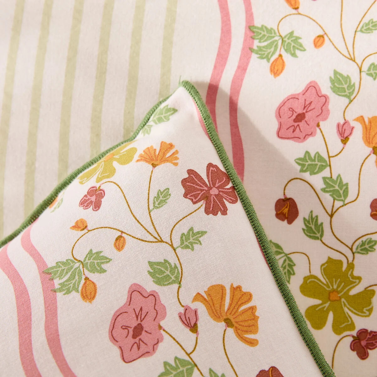 Fabiola Striped/Floral Print Washed Cotton Pillowcase – image 4