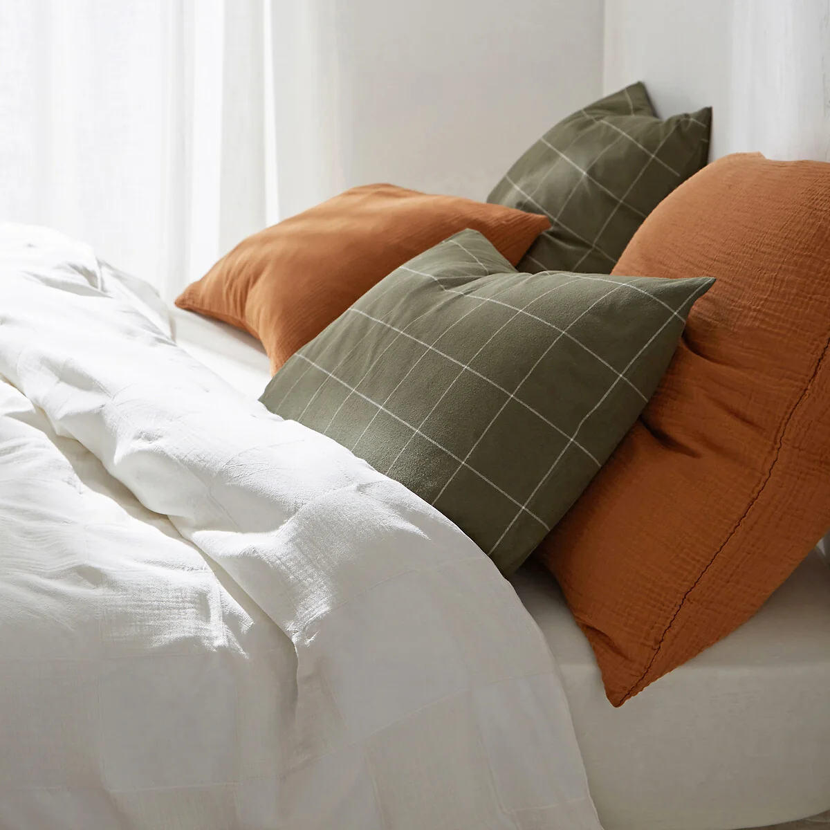 Charlie Khaki Checked 100% Cotton Flannel Pillowcase – image 3
