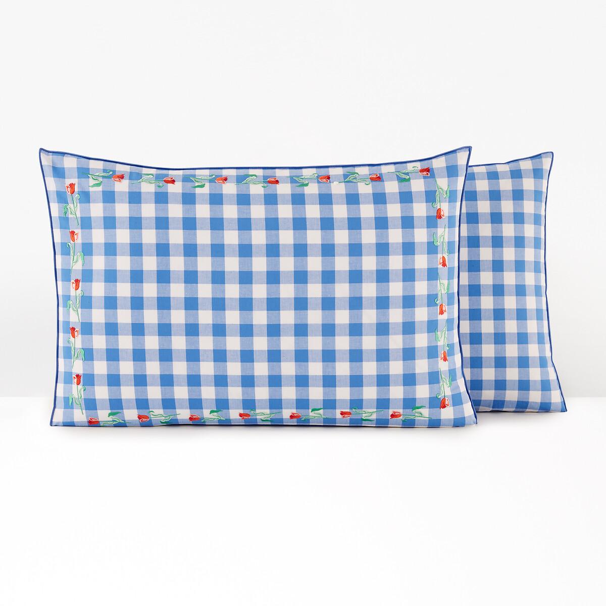 Gingham Cotton Embroidered Pillowcase, Veldi Blue – image 3
