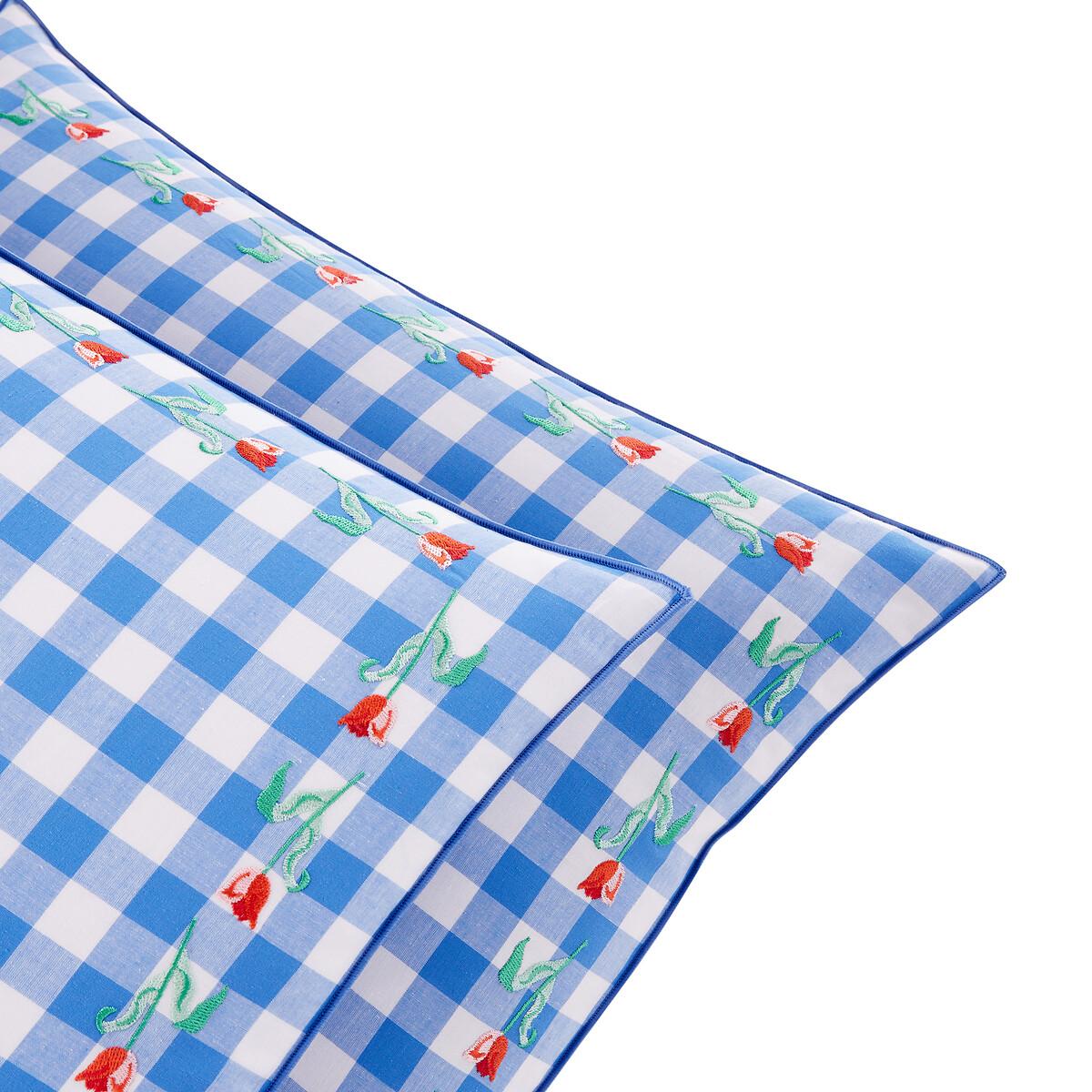Gingham Cotton Embroidered Pillowcase, Veldi Blue – image 4