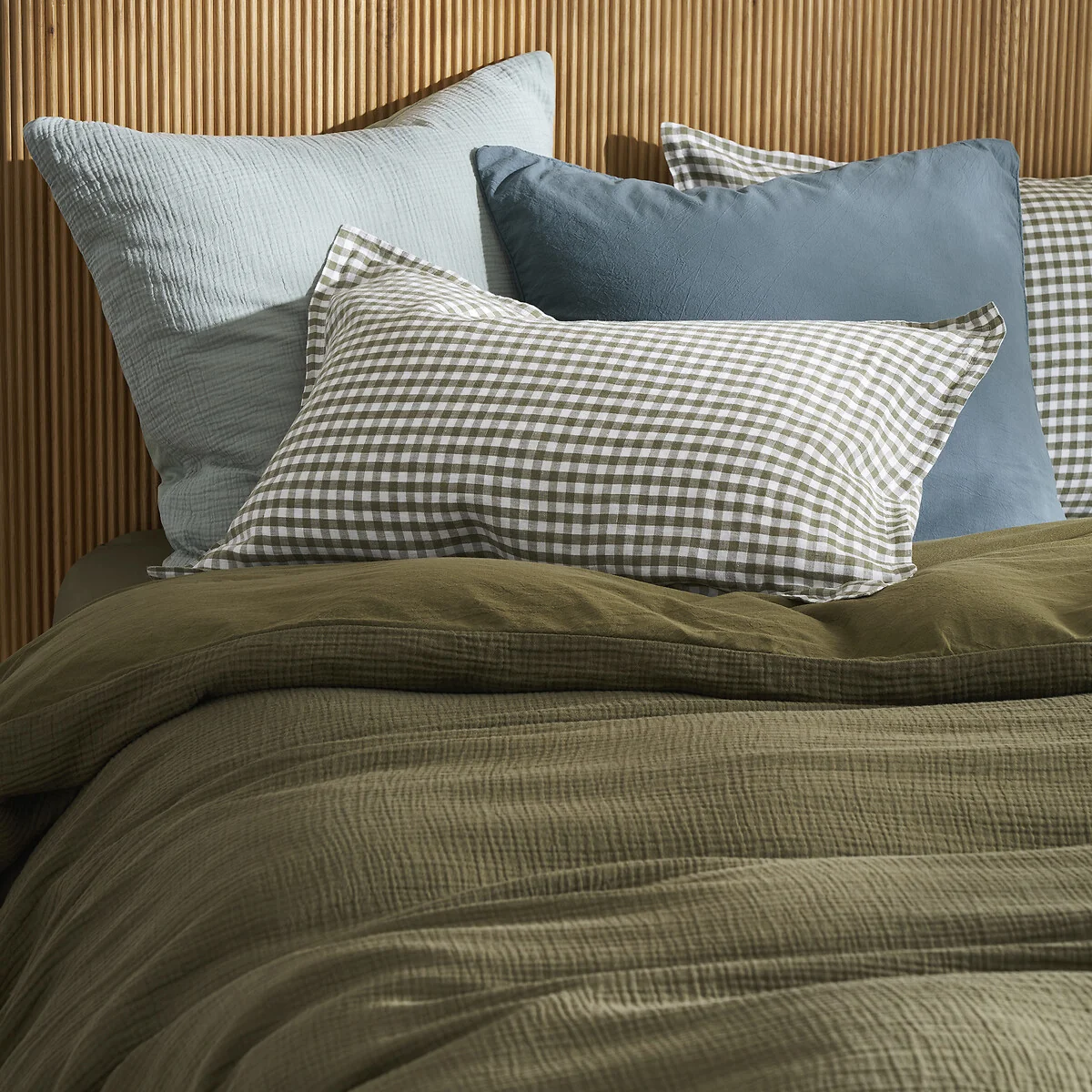 Acélie Khaki Gingham 100% Washed Linen Pillowcase – image 3