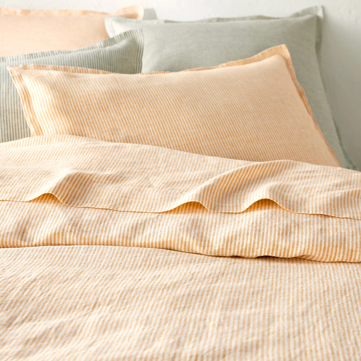 Limona Yellow Striped 100% Washed Linen Pillowcase – image 3