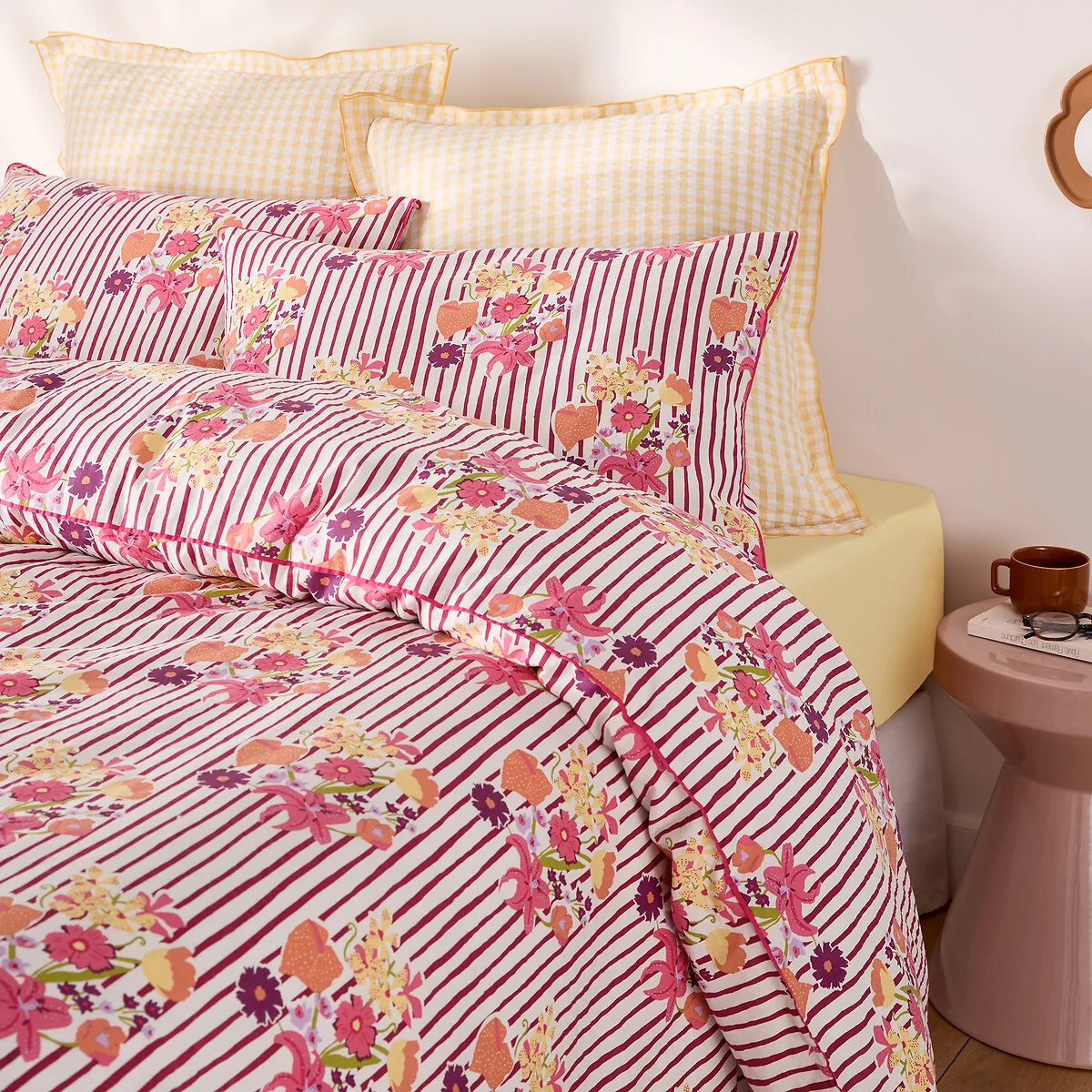 Belardi Striped/Floral Print Washed Cotton Pillowcase – image 6
